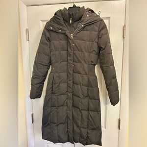 Olive green, warm winter coat with large hood. Cole Haan, size XS